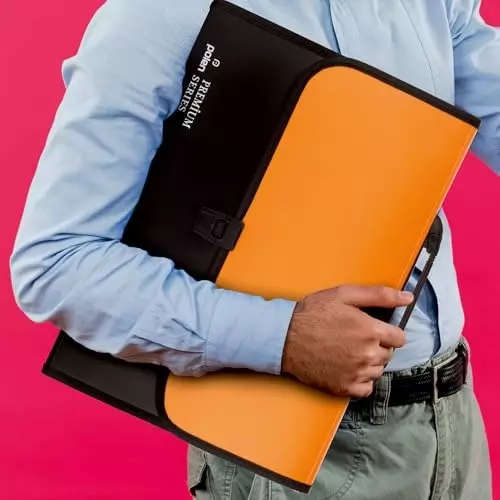 POLEN ‎Executive Series Fullscape Expanding File Folder13 Pocket With Handle and Buckle Closure Orange