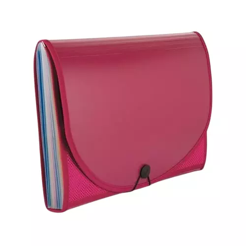 POLEN Premium Fullscape Expanding File Folder 13 Pocket Polypropylene Maroon with Colored Inner & Net Pocket