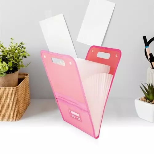 POLEN Vertical Fullscape Expanding File Folder With 13 Chain Pocket Polypropylene Pink