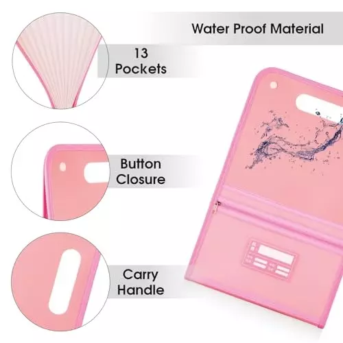 POLEN Vertical Fullscape Expanding File Folder With 13 Chain Pocket Polypropylene Pink