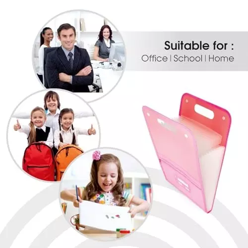 POLEN Vertical Fullscape Expanding File Folder With 13 Chain Pocket Polypropylene Pink