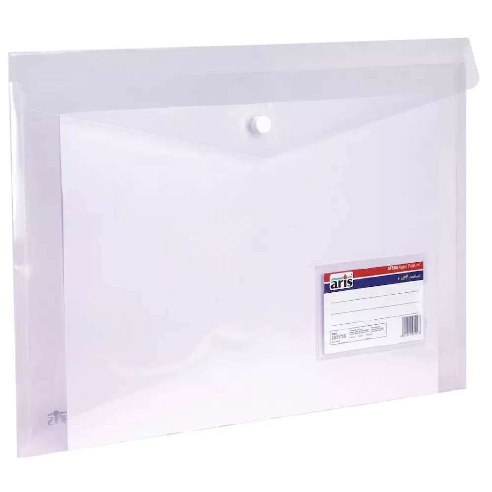 ARIS Button Folder with Card Pocket 21.6x34.3 cm Natural FC for Office, School and Home, BF500