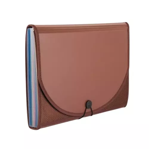 POLEN Premium Fullscape Expanding File Folder 13 Pocket Polypropylene Brown with Colored Inner & Net Pocket
