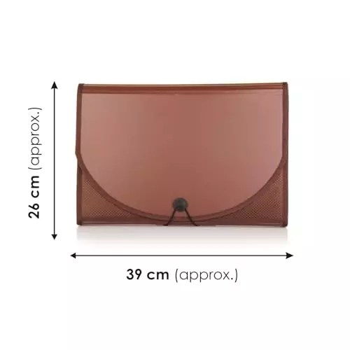 POLEN Premium Fullscape Expanding File Folder 13 Pocket Polypropylene Brown with Colored Inner & Net Pocket