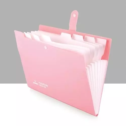 POLEN Fullscape Expanding File Folder 8 Pocket With Adjustable Buckle Pestal Pink