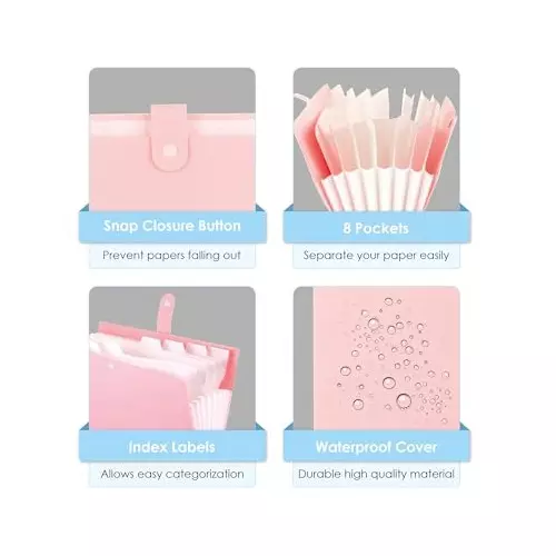 POLEN Fullscape Expanding File Folder 8 Pocket With Adjustable Buckle Pestal Pink
