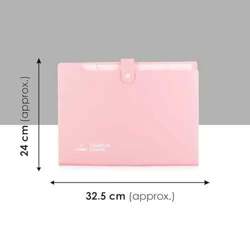 POLEN Fullscape Expanding File Folder 8 Pocket With Adjustable Buckle Pestal Pink