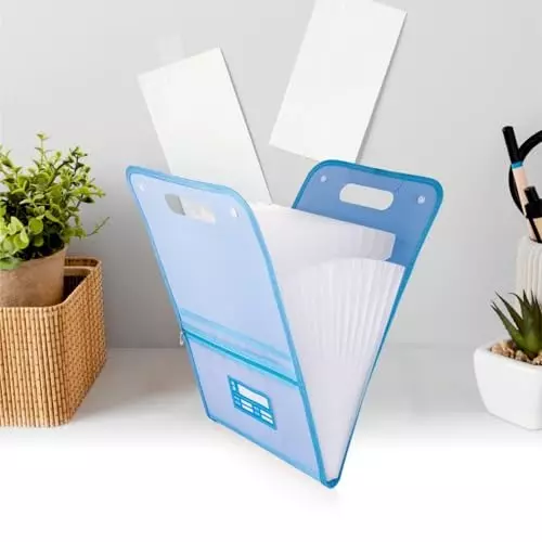 POLEN Vertical Fullscape Expanding File Folder With 13 Chain Pocket Polypropylene Blue