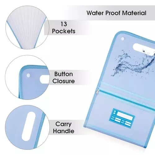 POLEN Vertical Fullscape Expanding File Folder With 13 Chain Pocket Polypropylene Blue
