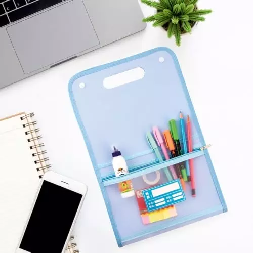 POLEN Vertical Fullscape Expanding File Folder With 13 Chain Pocket Polypropylene Blue