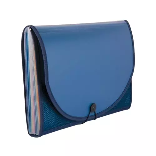 POLEN Premium Fullscape Expanding File Folder 13 Pocket Polypropylene Blue with Colored Inner & Net Pocket