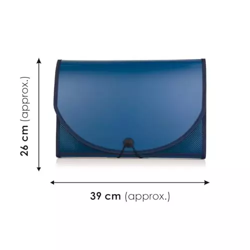 POLEN Premium Fullscape Expanding File Folder 13 Pocket Polypropylene Blue with Colored Inner & Net Pocket
