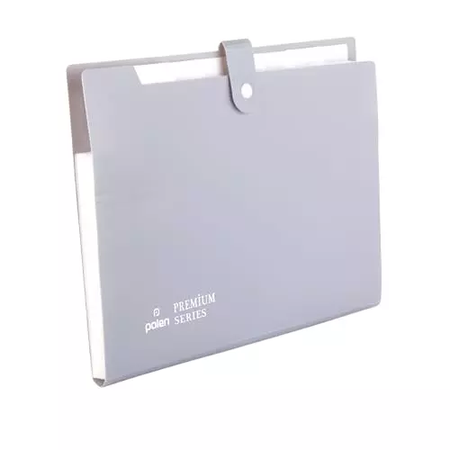 POLEN Fullscape Expanding File Folder 8 Pocket With Adjustable Buckle Pestal Grey