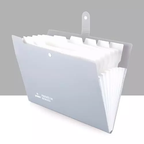 POLEN Fullscape Expanding File Folder 8 Pocket With Adjustable Buckle Pestal Grey