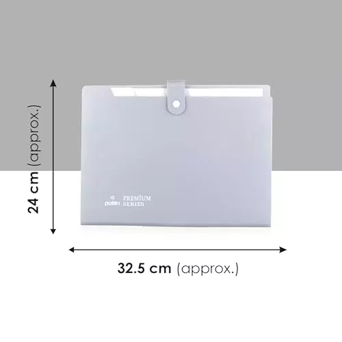 POLEN Fullscape Expanding File Folder 8 Pocket With Adjustable Buckle Pestal Grey