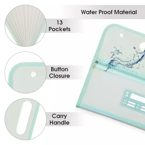 POLEN Horizontal Fullscape Expanding File Folder 13 Pocket Polypropylene Green