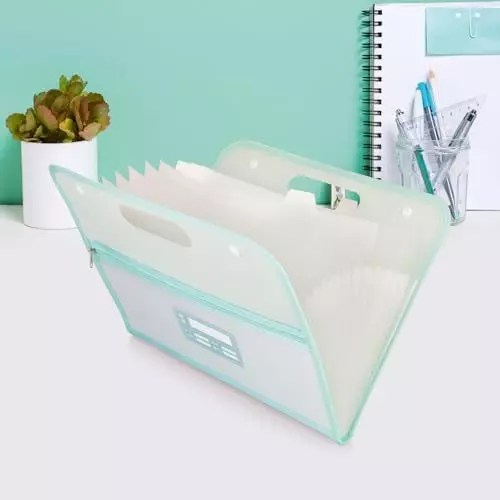 POLEN Horizontal Fullscape Expanding File Folder 13 Pocket Polypropylene Green