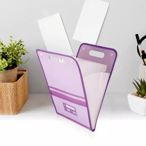 POLEN Vertical Fullscape Expanding File Folder With 13 Chain Pocket Polypropylene Purple