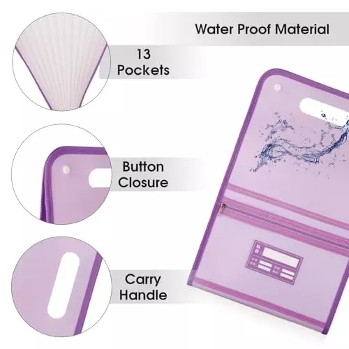 POLEN Vertical Fullscape Expanding File Folder With 13 Chain Pocket Polypropylene Purple