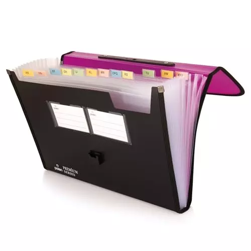 POLEN ‎Executive Series Fullscape Expanding File Folder 13 Pocket With Handle and Buckle Closure Pink