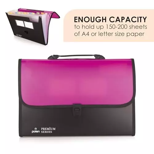 POLEN ‎Executive Series Fullscape Expanding File Folder 13 Pocket With Handle and Buckle Closure Pink