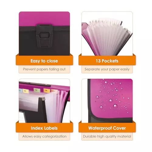POLEN ‎Executive Series Fullscape Expanding File Folder 13 Pocket With Handle and Buckle Closure Pink