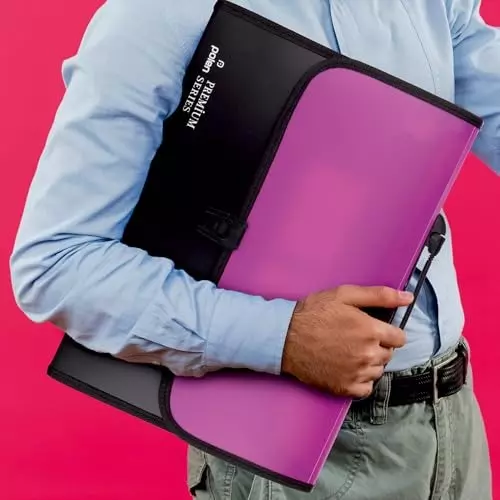 POLEN ‎Executive Series Fullscape Expanding File Folder 13 Pocket With Handle and Buckle Closure Pink