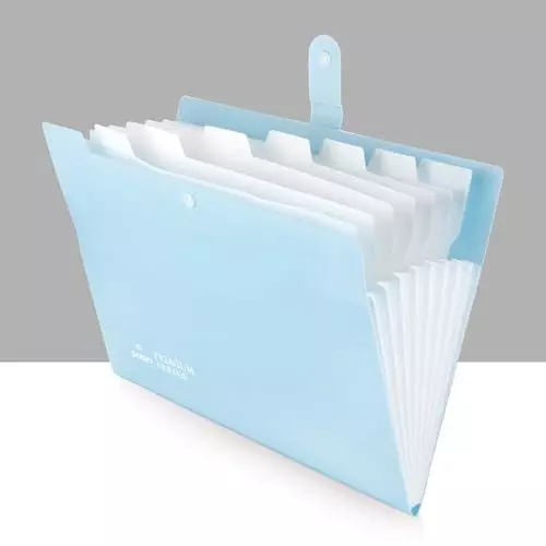 POLEN Fullscape Expanding File Folder 8 Pocket With Adjustable Buckle Pestal Blue