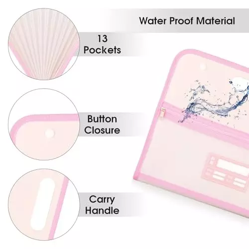 POLEN Horizontal Fullscape Expanding File Folder 13 Pocket Polypropylene Pink