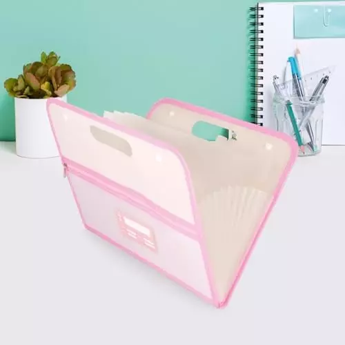 POLEN Horizontal Fullscape Expanding File Folder 13 Pocket Polypropylene Pink