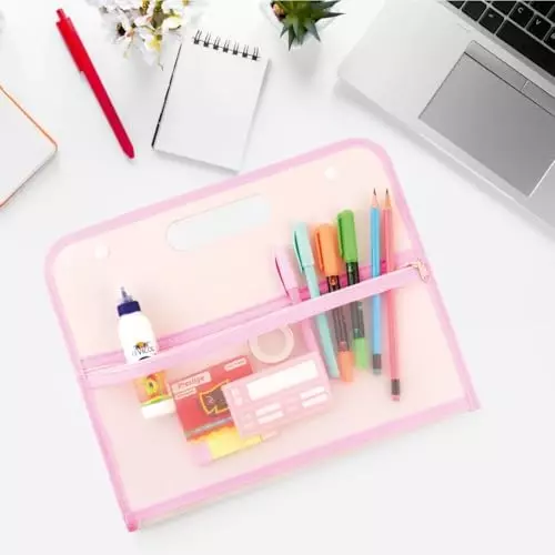 POLEN Horizontal Fullscape Expanding File Folder 13 Pocket Polypropylene Pink