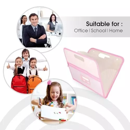 POLEN Horizontal Fullscape Expanding File Folder 13 Pocket Polypropylene Pink