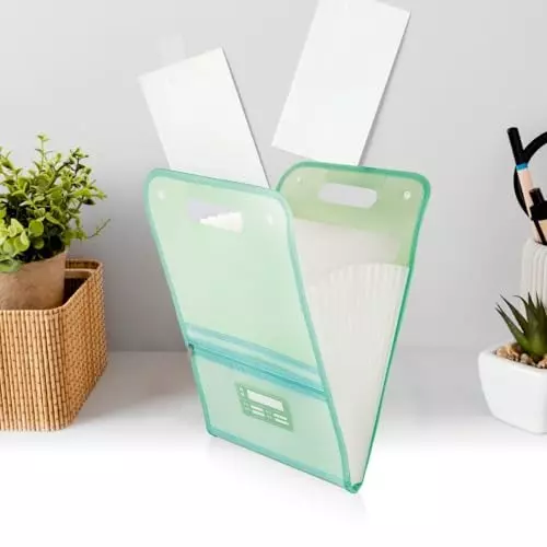 POLEN Vertical Fullscape Expanding File Folder With 13 Chain Pocket Polypropylene Green