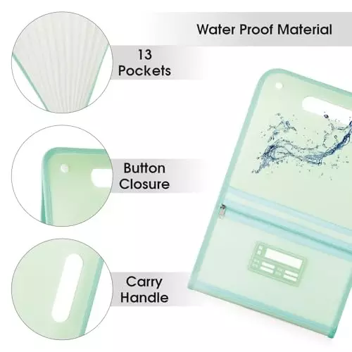 POLEN Vertical Fullscape Expanding File Folder With 13 Chain Pocket Polypropylene Green