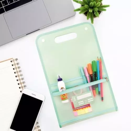 POLEN Vertical Fullscape Expanding File Folder With 13 Chain Pocket Polypropylene Green