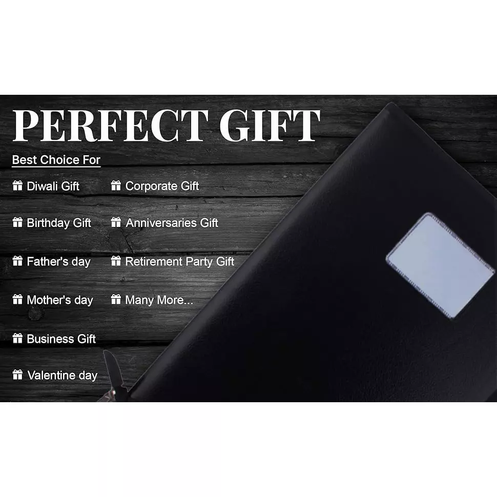K J Premium PU Leather File Folder Chain Close A4 & FC Size Documents Black Colour With 10 Sleeves