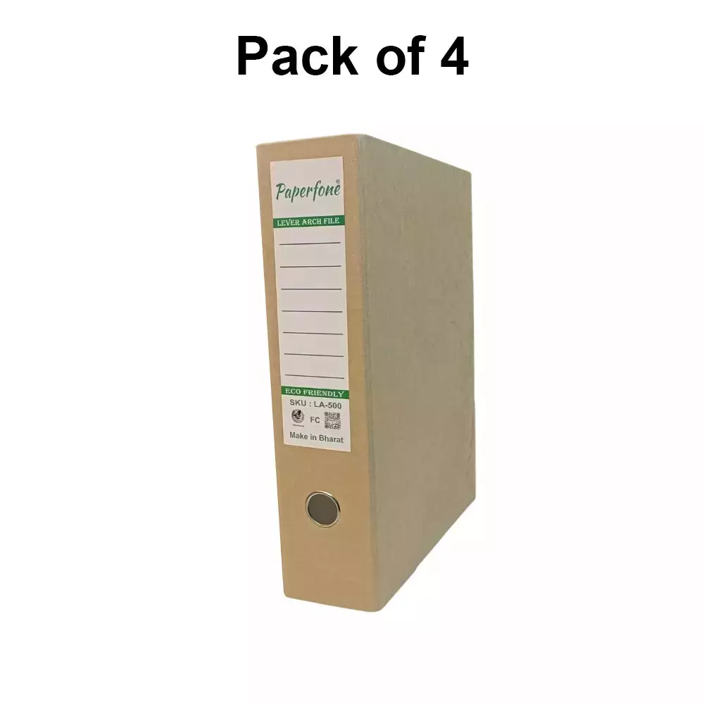 Paperfone Lever Arch File FC Size, Brown Color, LA-500 (Pack of 4 Pcs)