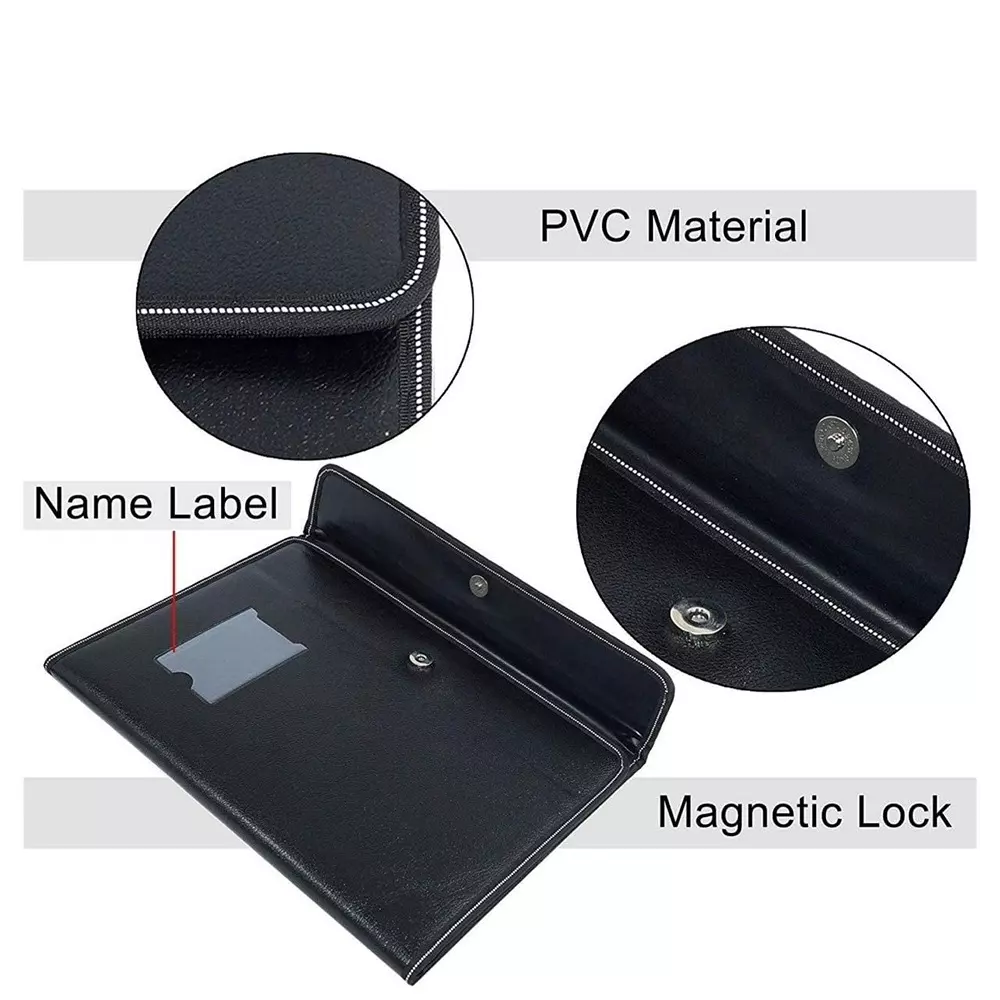 K J Premium PU Leather File Folder Button Close A4 & FC Size Documents Black Colour With 30 Sleeves