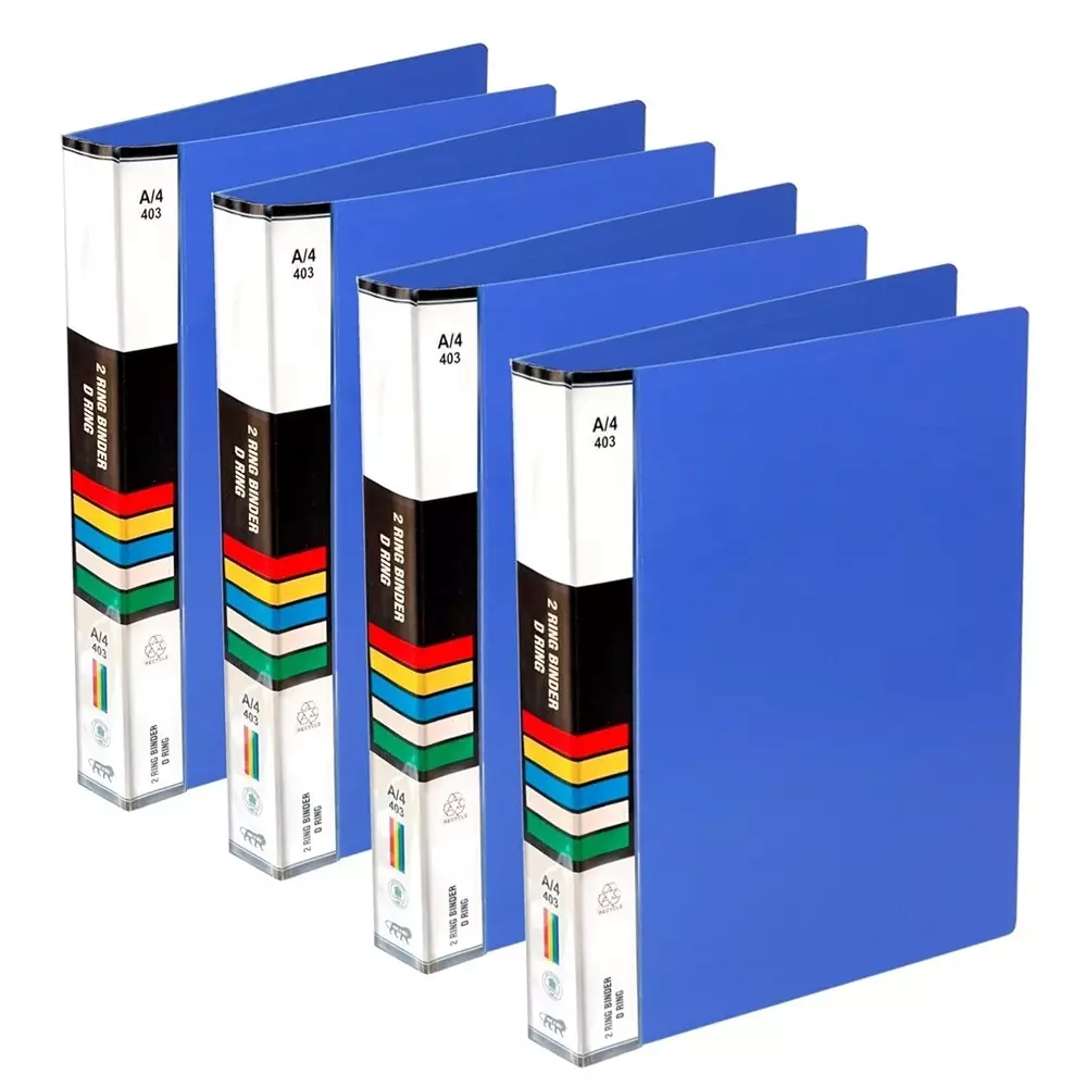 K J 2D Ring Binder Folder File A4 Size Durable Polyethylene Holds Upto 250 Sheets (Pack of 4)