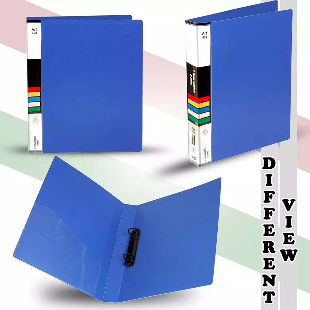 K J 2D Ring Binder Folder File A4 Size Durable Polyethylene Holds Upto 250 Sheets Blue (Pack of 4)