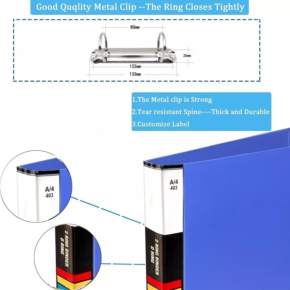K J 2D Ring Binder Folder File A4 Size Durable Polyethylene Holds Upto 250 Sheets Blue (Pack of 4)
