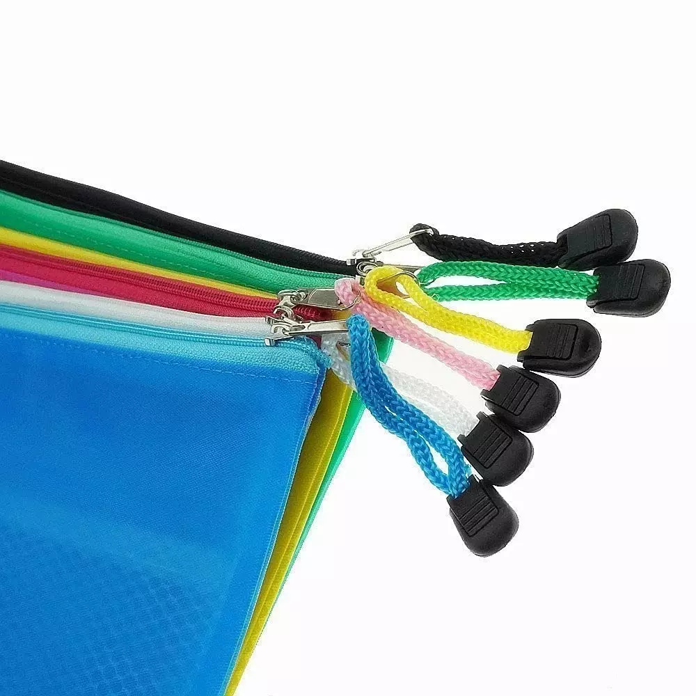 K J Zipper Mesh Pouch/Documents Holder/Bags A4 Size Multicolor Waterproof (Set of 5)