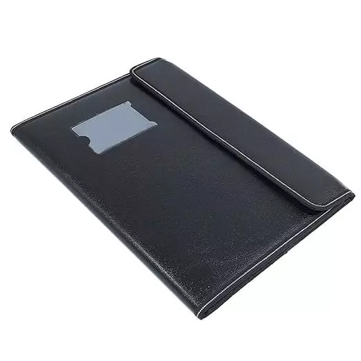 K J Premium PU Leather File Folder Button Close A4 & FC Size Documents Black Colour With 40 Sleeves