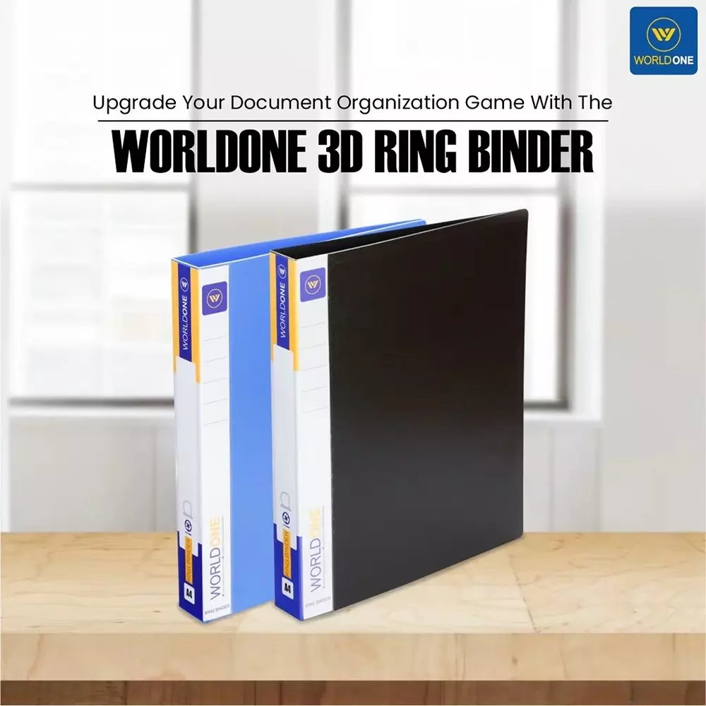 Worldone A4 Size 1.2 mm Thick PP Sheet 3D Ring Binder for Keeping Documents (Assorted), RB402