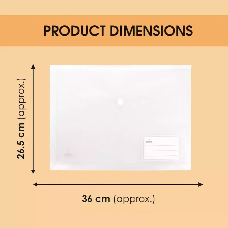 POLEN Folder File 18 Microns Poly Plastic Fullscape Snap Button Transparent, P109 (Pack of 12)