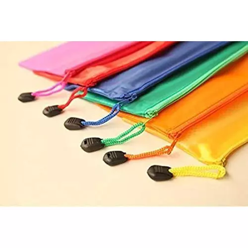 K J Zipper Mesh Pouch/Documents Holder/Bags A5 Size Multicolor Waterproof (Set of 5)