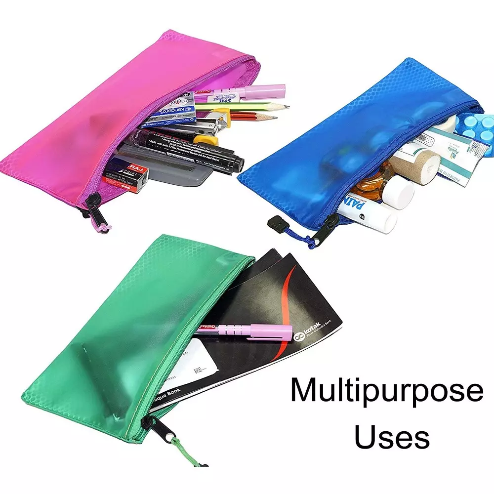 K J Zipper Mesh Pouch/Documents Holder/Bags A6 Size Multicolor Waterproof (Set of 5)