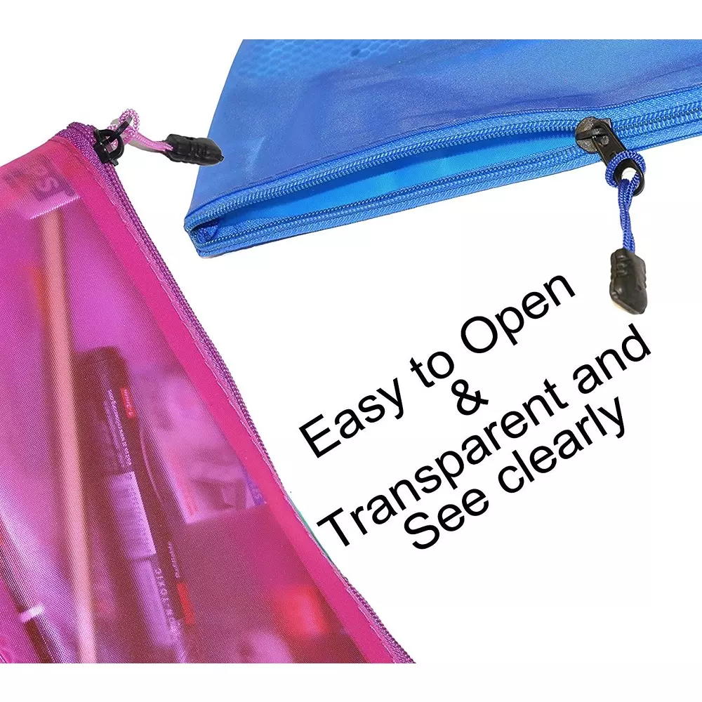 K J Zipper Mesh Pouch/Documents Holder/Bags A6 Size Multicolor Waterproof (Set of 5)