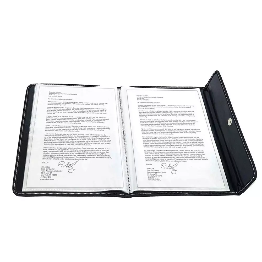 K J Premium PU Leather File Folder Button Close A4 & FC Size Documents Black Colour With 10 Sleeves