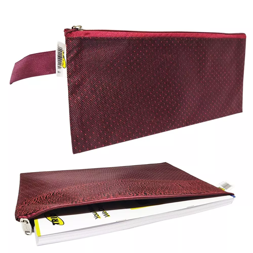 trio-mono-zip-pouch-polyester-plain-pattern-maroon-zp101chq